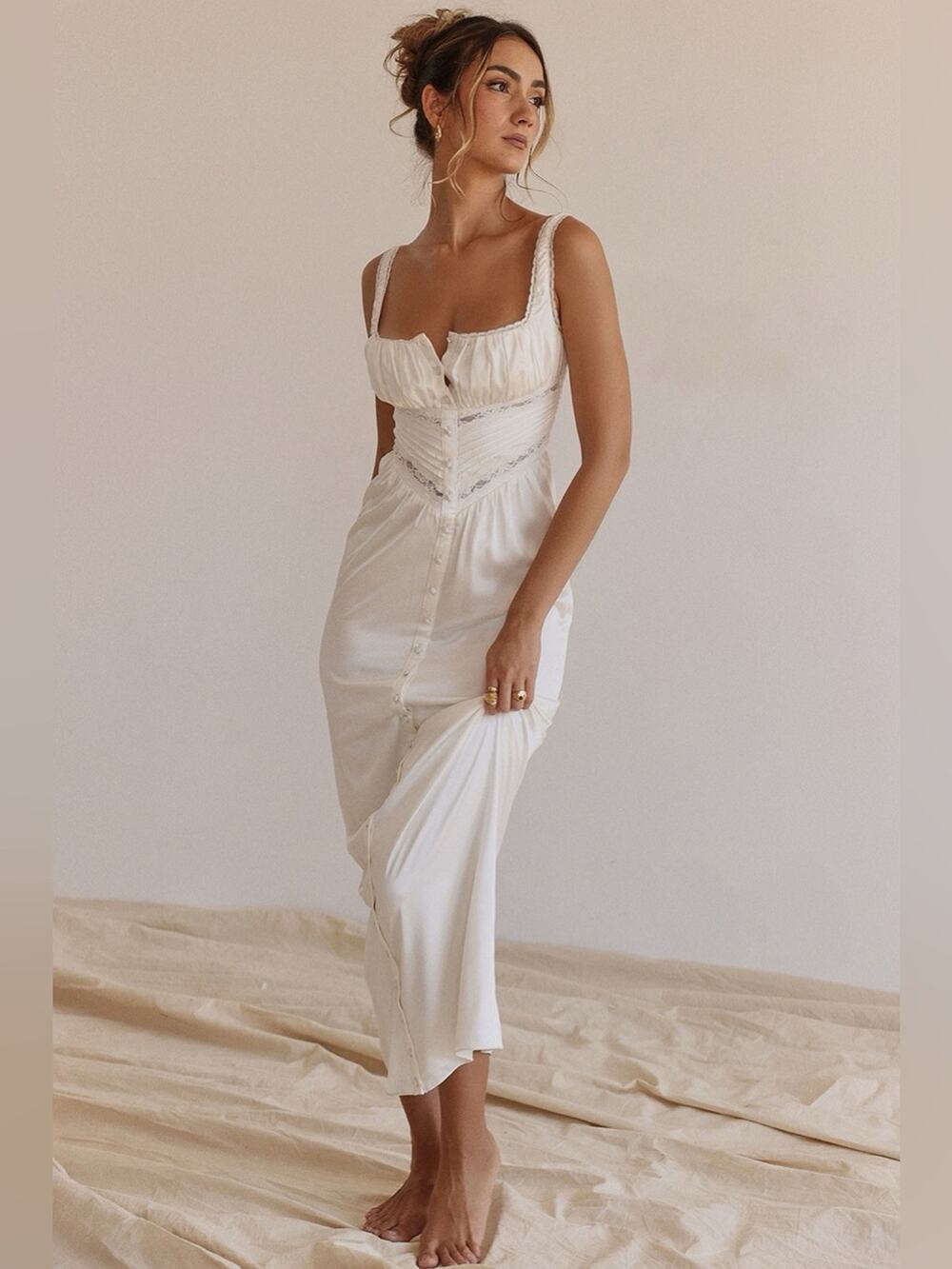 House of CB Illiana Ivory Real Silk Maxi Dress S
